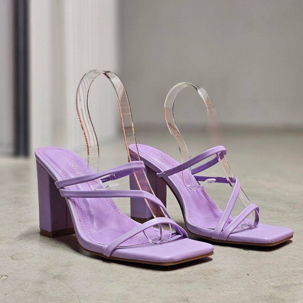 Purple Block Heel Sandals With Strappy Design Open Toe For Women